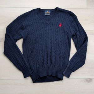 Vintage Kent & Curwen Hand Framed Cable Knit V Neck‎ Sweater Mens M Navy Blue